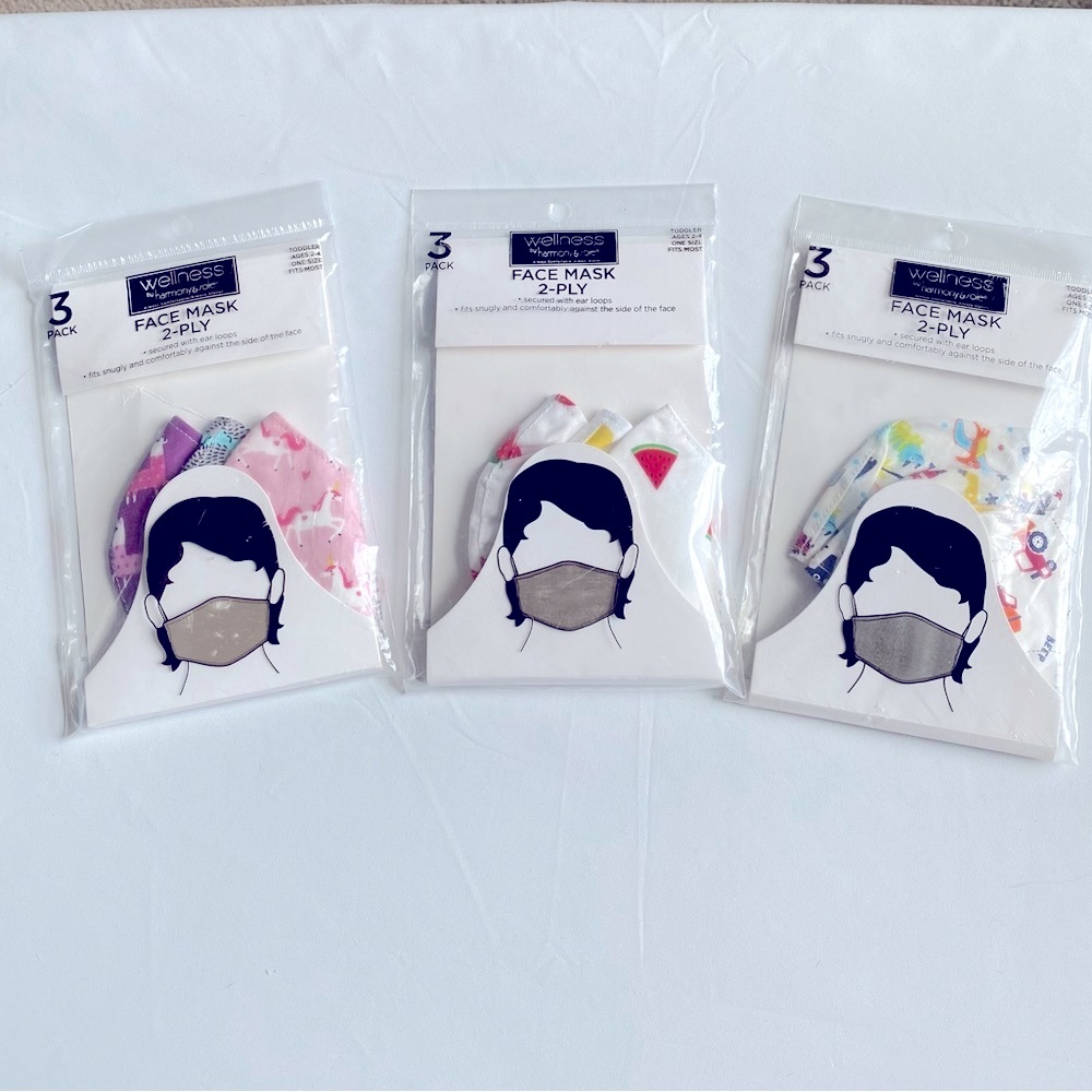 Wellness Fabric Face Masks for kids/toddler 2-4.  Lot of 9 Masks New in Pkgs.